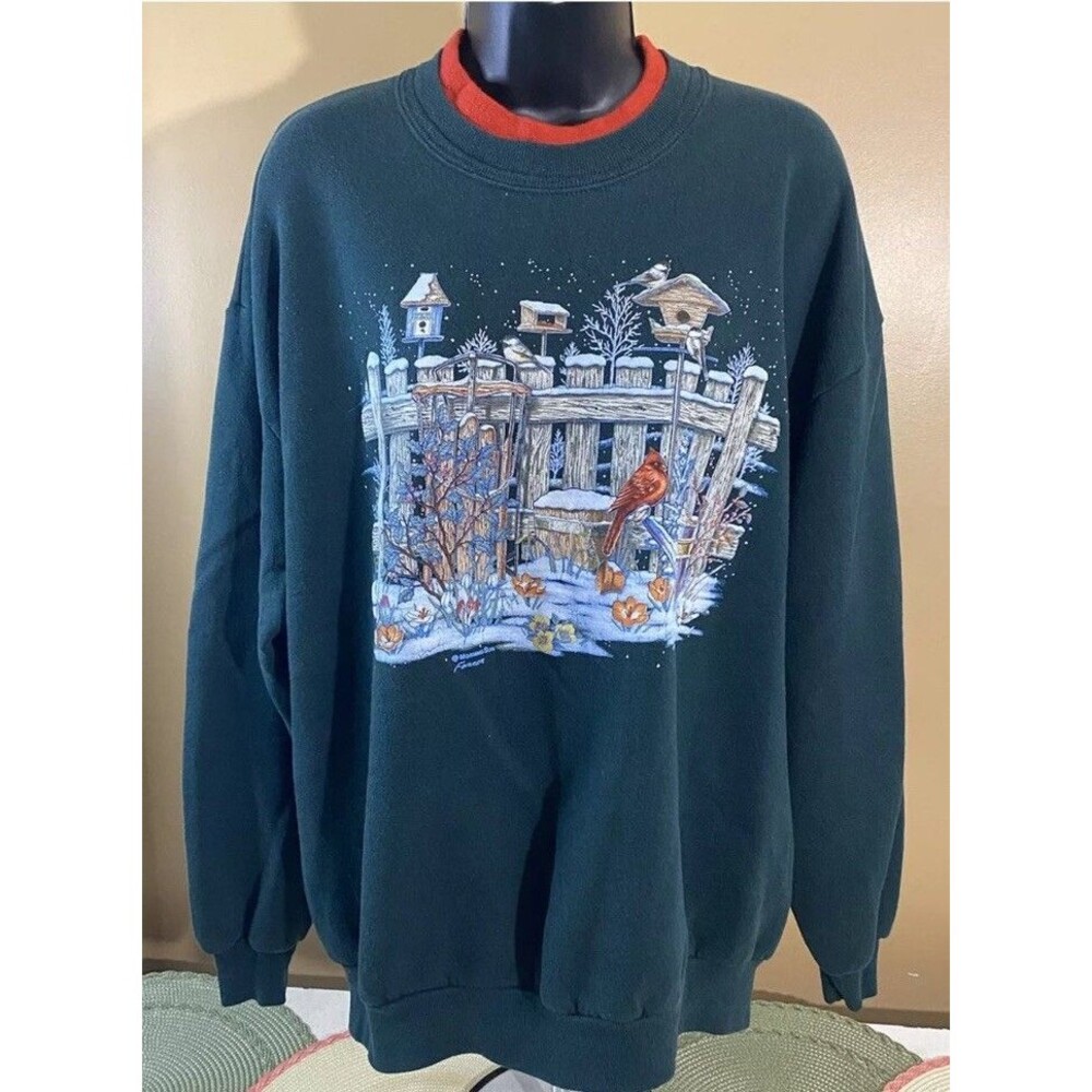 Vtg Morning Sun Forrer Winter/Cardinal Theme USA Made Women’s Sweatshirt Size L